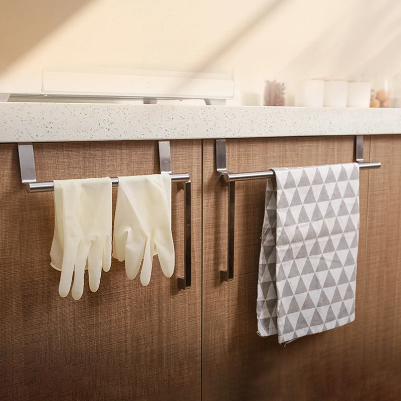 Stainless Steel Towel Bar Cabinet Door Towel Hanging Bar Bathroom Kitchen Gloves Aprons Holder Cabinet Rag Wipe Rack