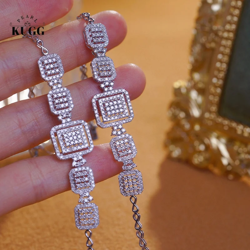 KUGG 100% 18K White Gold Bracelet Luxury 1.5carat Real Natural Diamond Bracelet for Women Elegant Style High Wedding Jewelry