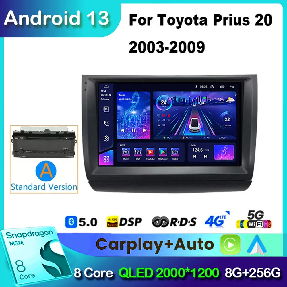 For Toyota Prius 20 2003-2009 Android Auto Carplay Car Radio Stereo Multimedia Player Autoradio Navigation GPS Audio