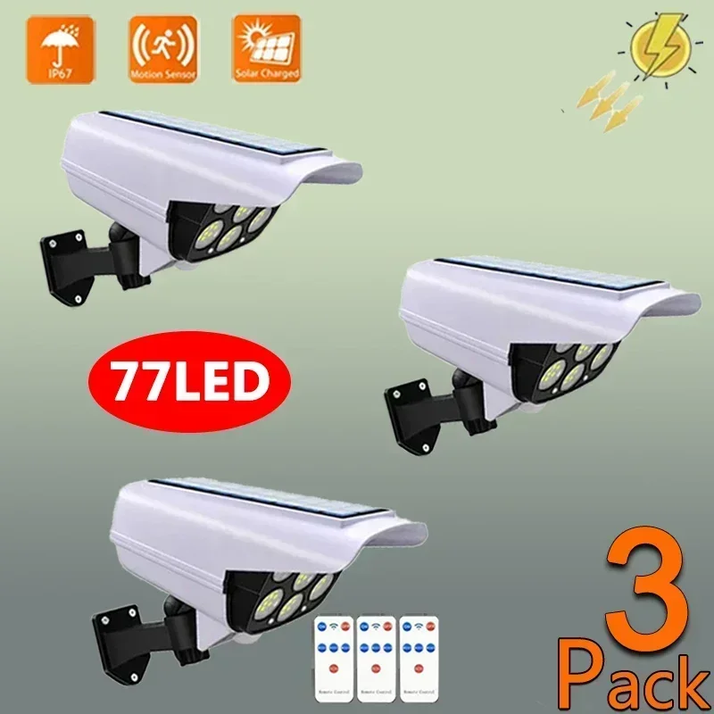 

77LED Solar Light Simulation Security Dummy Camera Motion Sensor Outdoor Night Light IP65 Waterproof Lamp 3 Mode for Home Garden