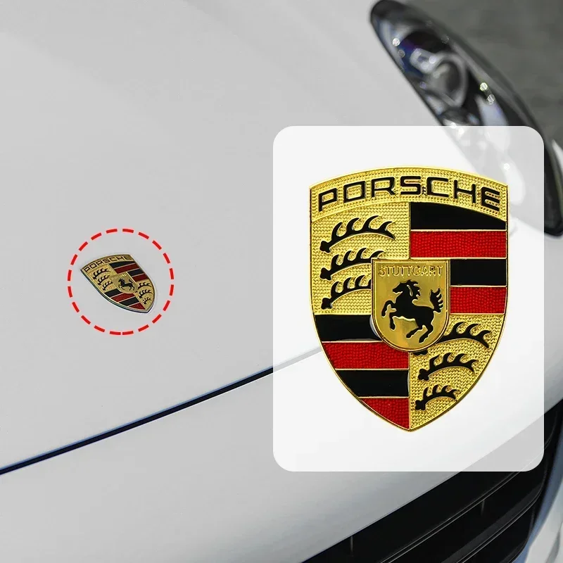 1pcs Metal Bonnet Hood Logo Emblem Badge for Porsche Panamera Cayenne Macan 911 718 Boxster Taycan Cayman Carrera GT 4 S GTS