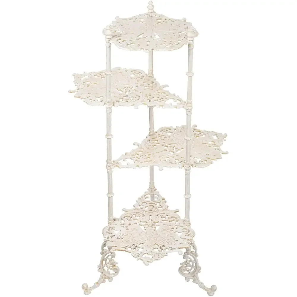 

Vintage Cast Iron 4-Tier Plant Stand, Elegant & loral Design with Antique White inish, 36 Inch Tall Rustic lower Pot Holder, Hea