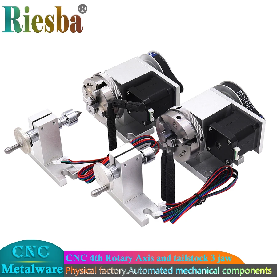 CNC 4th Rotary Axis and tailstock 3 jaw chuck 65mm 50mm cnc 4th axis rotary table Two phase 42 stepper motor tailstock for lathe