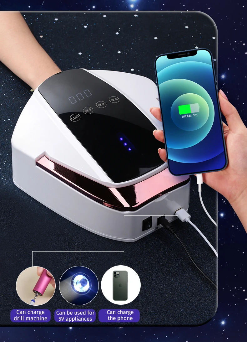 Lámpara de uñas de Gel LED UV de 96W, secador de uñas profesional con pantalla táctil inteligente, lámpara portátil inalámbrica recargable para manicura de uñas