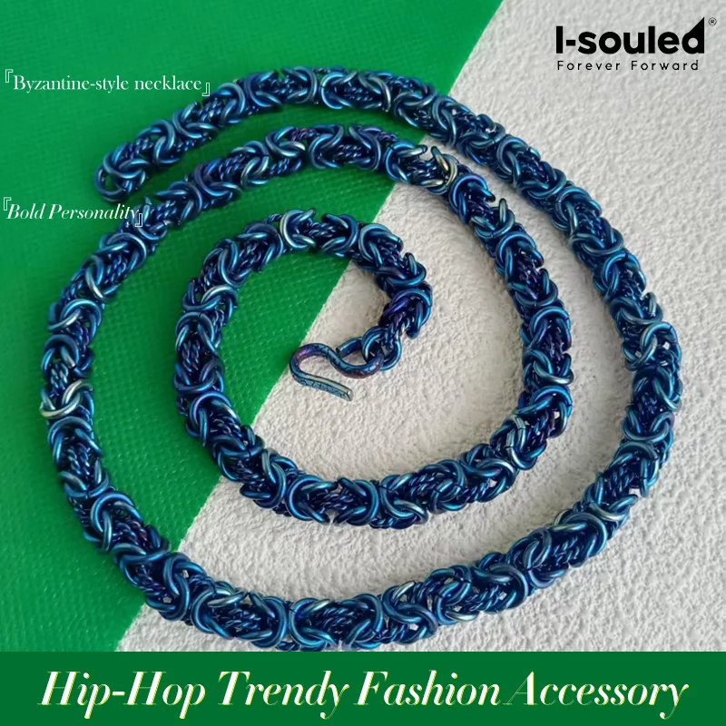 

10MM Handmade Pure Titanium Byzantine Necklace Retro Unisex Jewelry Hypoallergenic Fashion Gift
