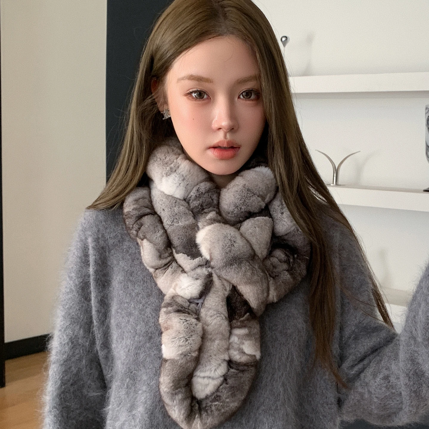 

2025 the new hot selling rex rabbit fur collar the natural fox fur collar the real fur scarf child winter fashion fur scarf