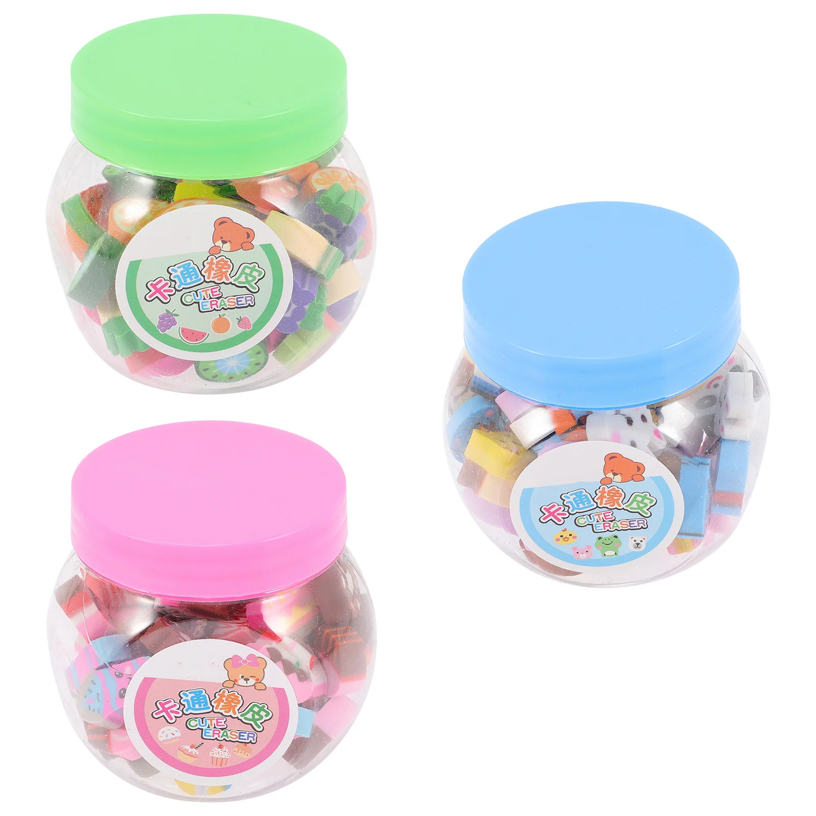 3 برطمانات محايات كعكة الفاكهة على شكل حيوانات كرتونية للأطفال، محايات قرطاسية صغيرة وخفيفة الوزن، هدايا تعليمية ممتعة لرياض الأطفال المدرسية