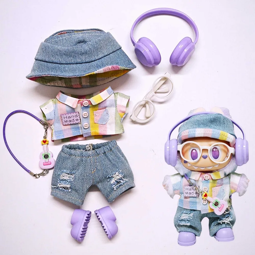 

For 17cm Labubu Clothing Doll Clothes Accessories Outfit Handmade Checked Shirt Sitting Party Game DIY Gift Toys