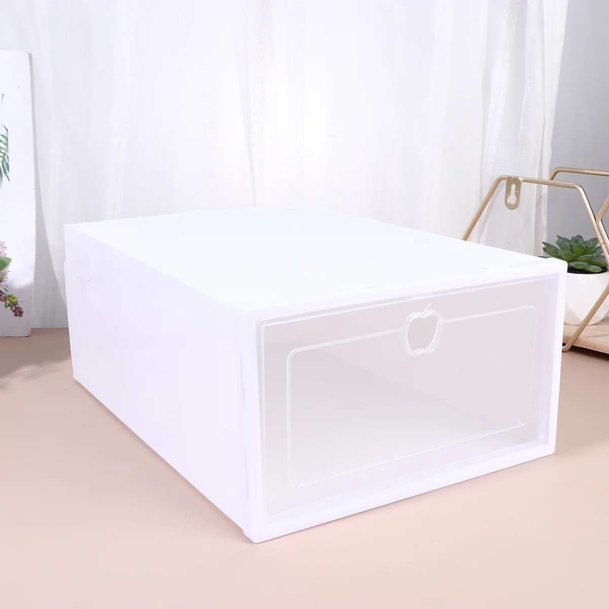 6pcs Shoes Box Drawer Type Shoe Box Thicken Transparent Shoes Organizer -proof Shoes Display Box (White, Random Frame Color)