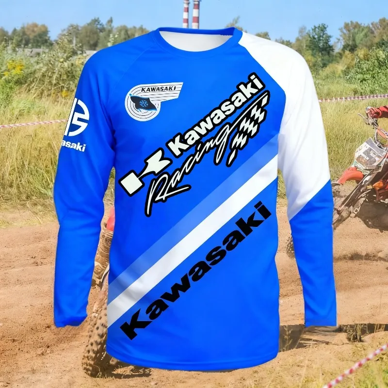 

Kawasaki 3D Printed Long Sleeved T-shirt, Off-road Motorcycle, Bicycle Riding Shirt, Breathable Quick Drying Riding Top