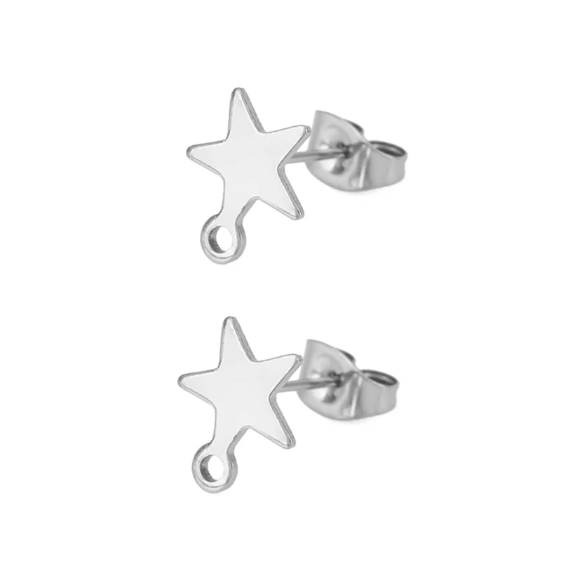20pcs Stainless Steel Star Heart Studs for DIY Jewellery Making