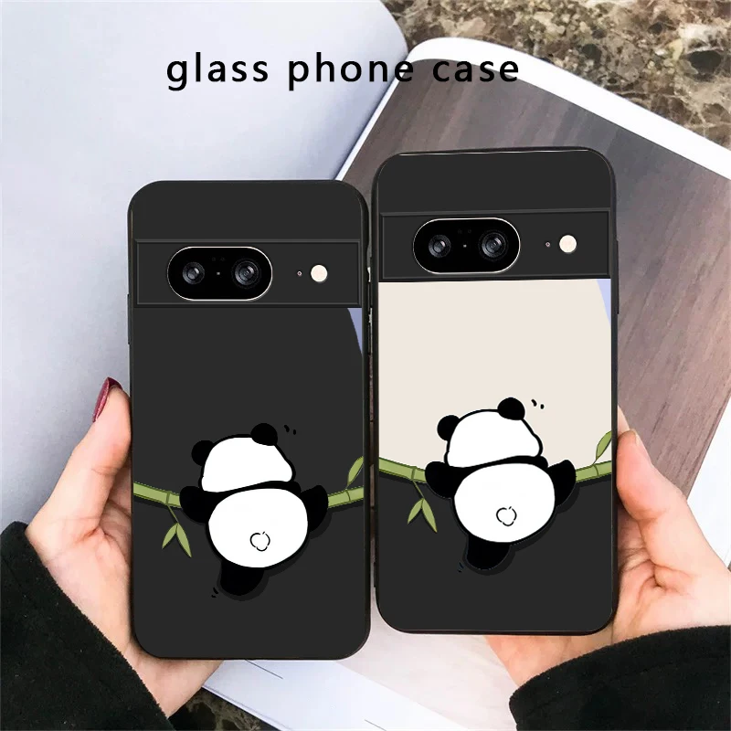 Cute and adorable panda For Google Pixel 8 7 9 10 Pixel 10 Pro XL Pixel 9 Pro XL Pixel 8a 7a Pixel 7 Pro Black Glass Phone Case view 4