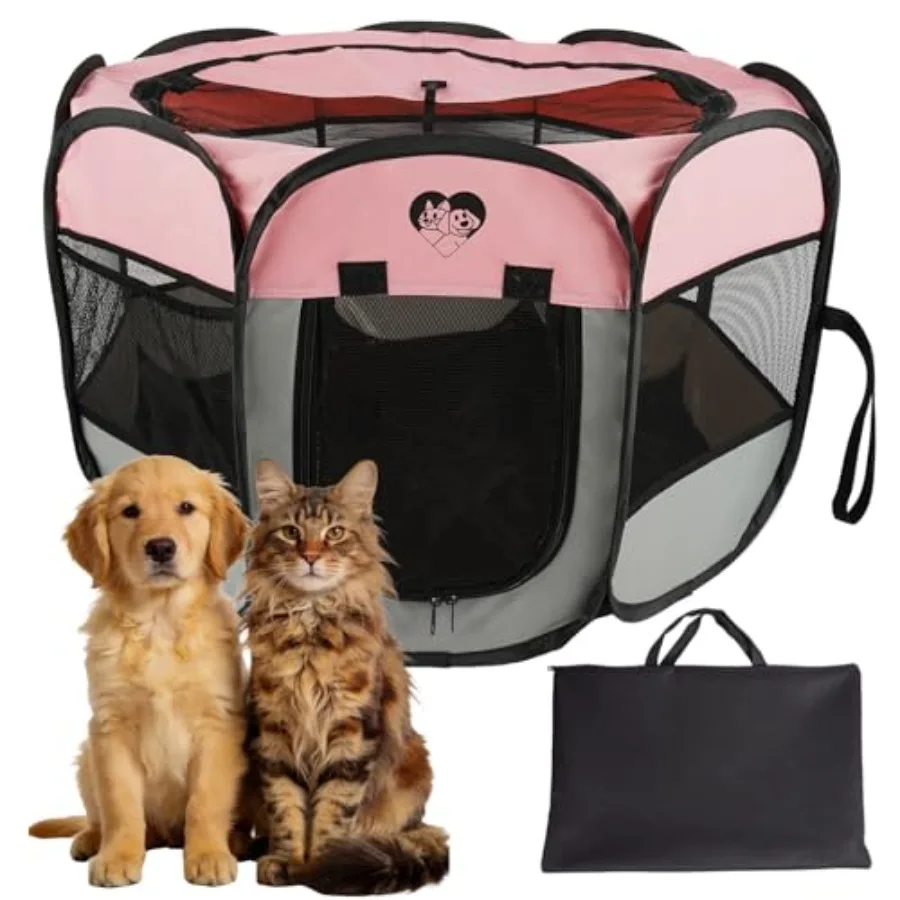 

Манеж-вольер для собак и кошек - портативный, складной, для дома и улицы, с отстегивающейся верхней частью на молнии, подходит для собак, кошек, кроликов, розовый, размер S