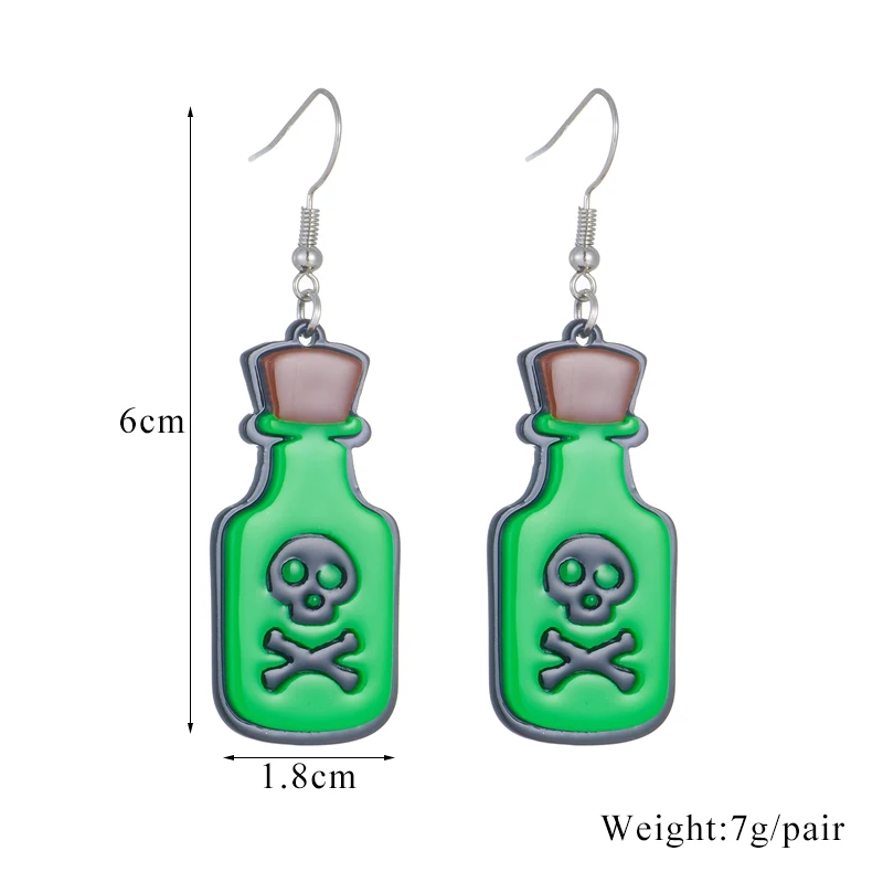 YAOLOGE Acrylic Exaggerated Poison Bottle Skull Drop Earrings For Women Girl New Personalities Wacky Ear Jewelry Birthday Gift