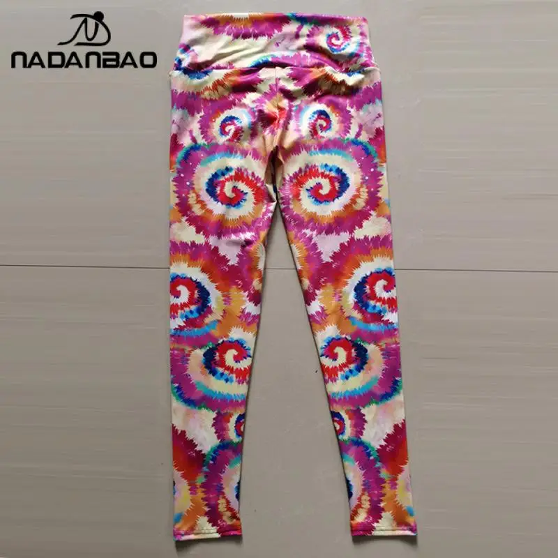 Nadanbao-Calças de treino de cintura alta para mulheres, caneleiras de ioga sexy para meninas, estampa feminina de tintura de laço, pêssego elástico, moda