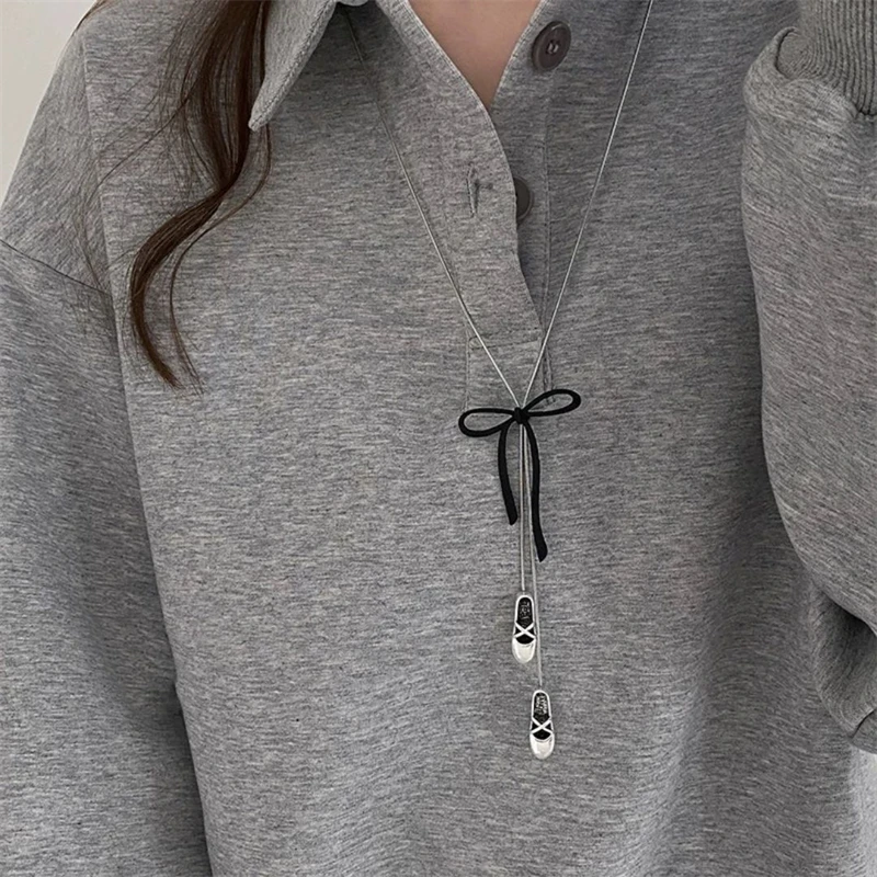 Elegant Bowknot Drawstring Long Tassel Necklace for Women Silver Color Butterfly Geometric Sweater Chain Choker Party Jewelry