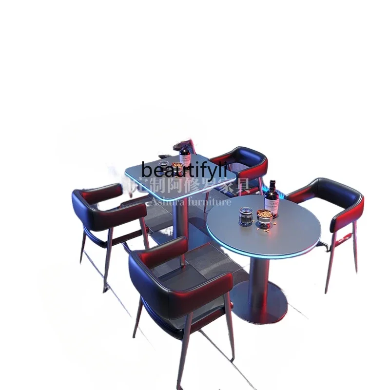 

F Customized commercial bar sofa clear bar table and chairs loose table combination music bistro luminous table high bar chair
