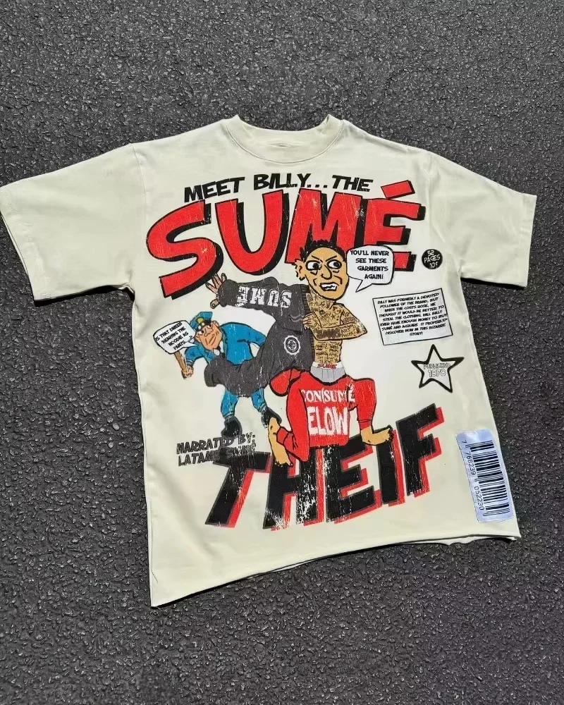 Camiseta con estampado de letras de anime para hombre, moda urbana retro, Y2, Harajuku gótico, hip hop, moda casual para parejas, camisa extragrande