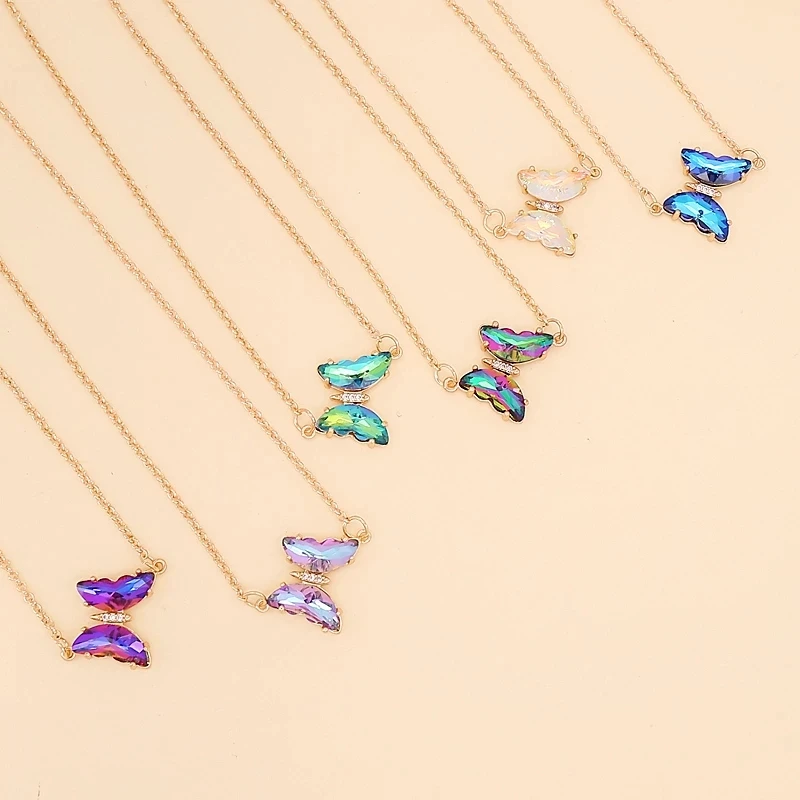 Simple Cubic Zirconia Butterfly Pendant Necklace Classic Birthstone Crystal Necklace For Women Girls Anniversary Gifts