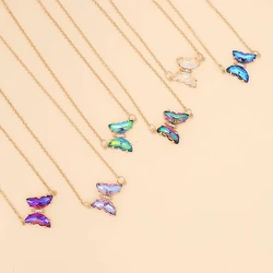 Simple Cubic Zirconia Butterfly Pendant Necklace Classic Birthstone Crystal Necklace For Women Girls Anniversary Gifts