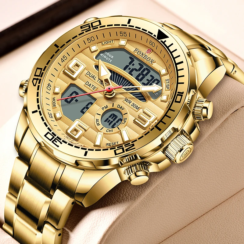 2024 top marke luxus digital herren uhren top luxus sport quarz armbanduhr für männer alle stahl militär wasserdichte uhr + box