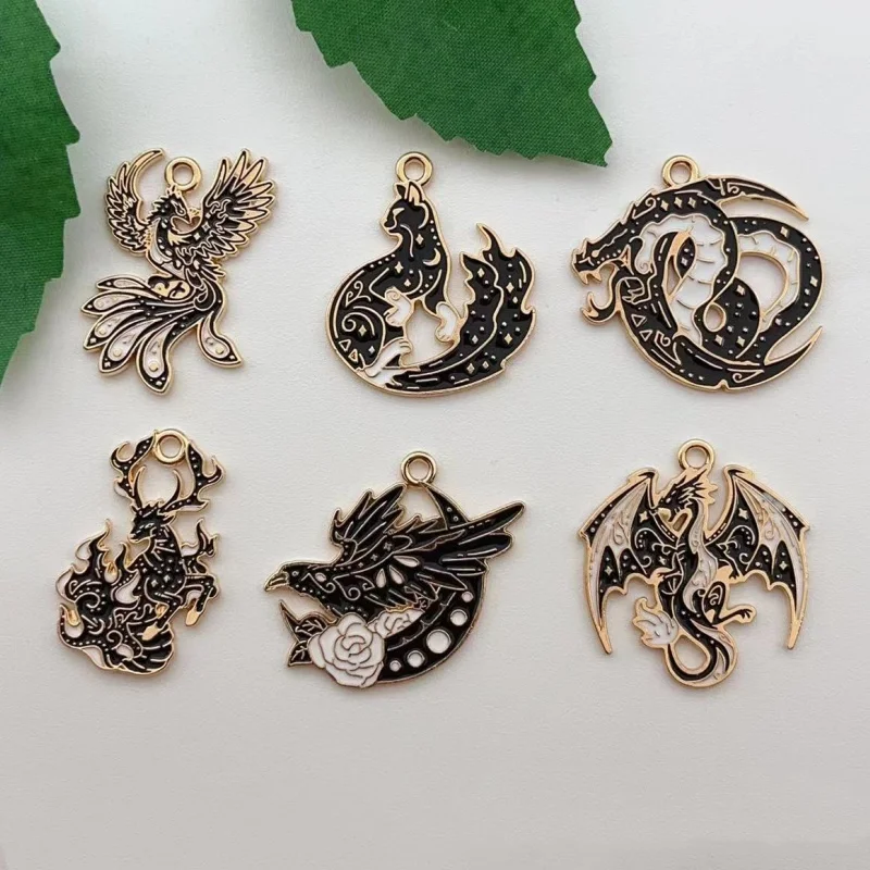 10pcs Crow Bird Charm for Jewelry Making Enamel Earring Pendant Necklace Bracelet Accessories Diy Craft Supplies Alloy Metal