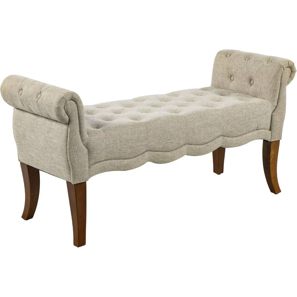 

HOMCOM Traditional Style End of Bed Bench, Upholstered Entryway Bench with Button Tufted and Rounded Arm, Beige