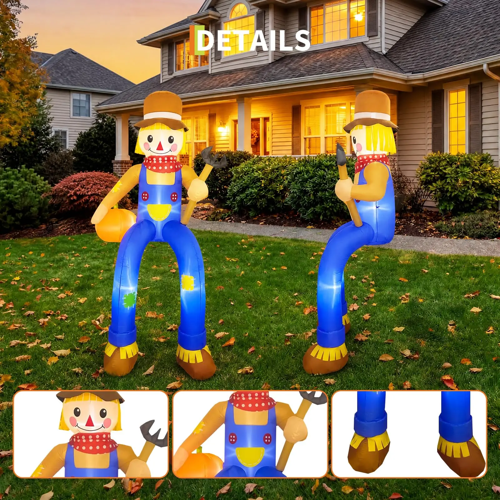 8FT Outdoor Lighted Thanksgiving Inflatable Scarecrow Fall Blow Up Thanksgiving Inflatable Yard Decoration Lawn Garden