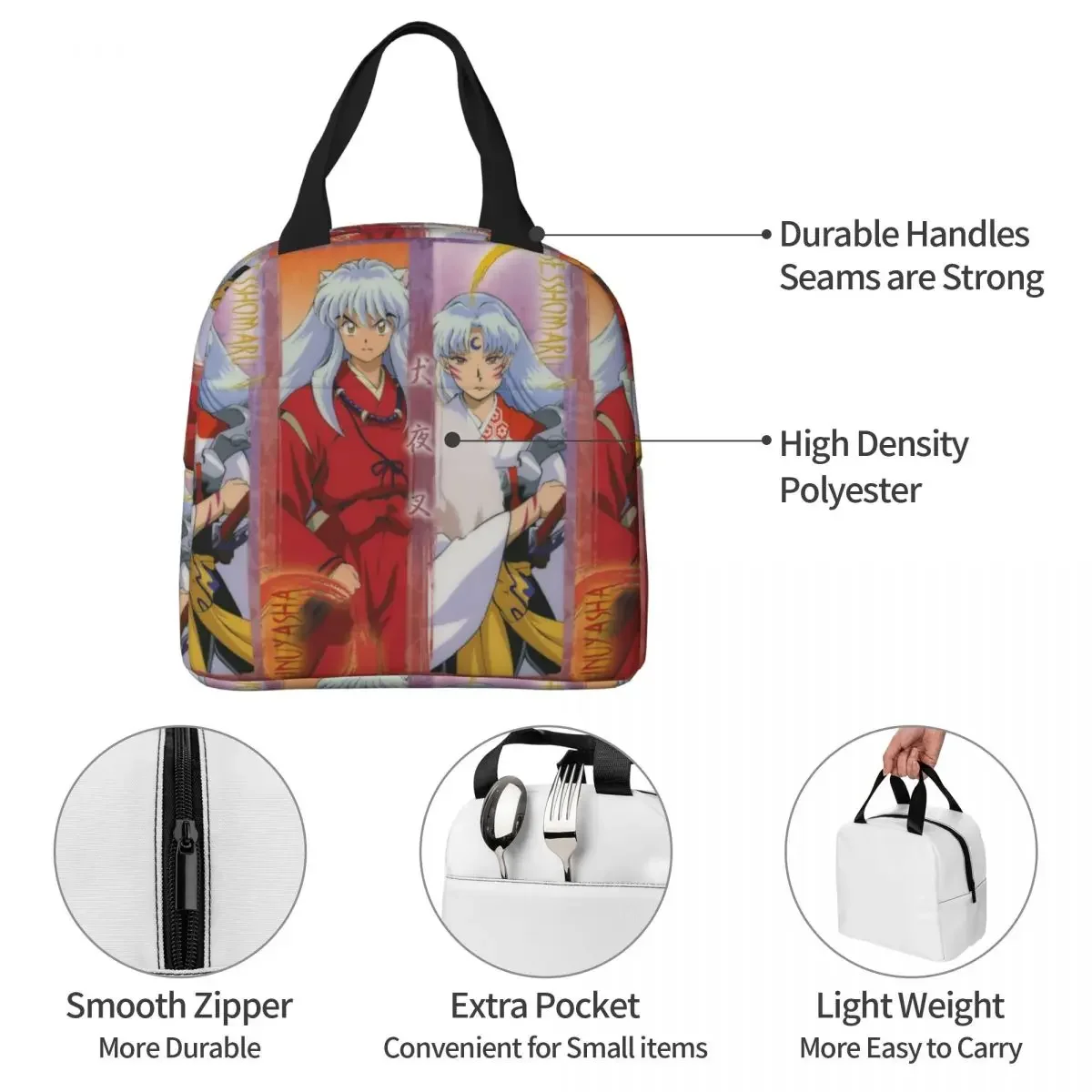 Inuyasha Sesshoumaru Insulated Lunch Bags Cooler Bag Meal Container Japanese Anime Portable Tote Lunch Box Beach Picnic