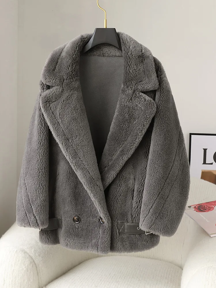 MENINA BONITA-chaqueta de invierno para mujer, abrigo de piel auténtica, lana de cordero Natural, gruesa, de lujo, holgada, cálida, ropa de calle, nueva moda, 2022