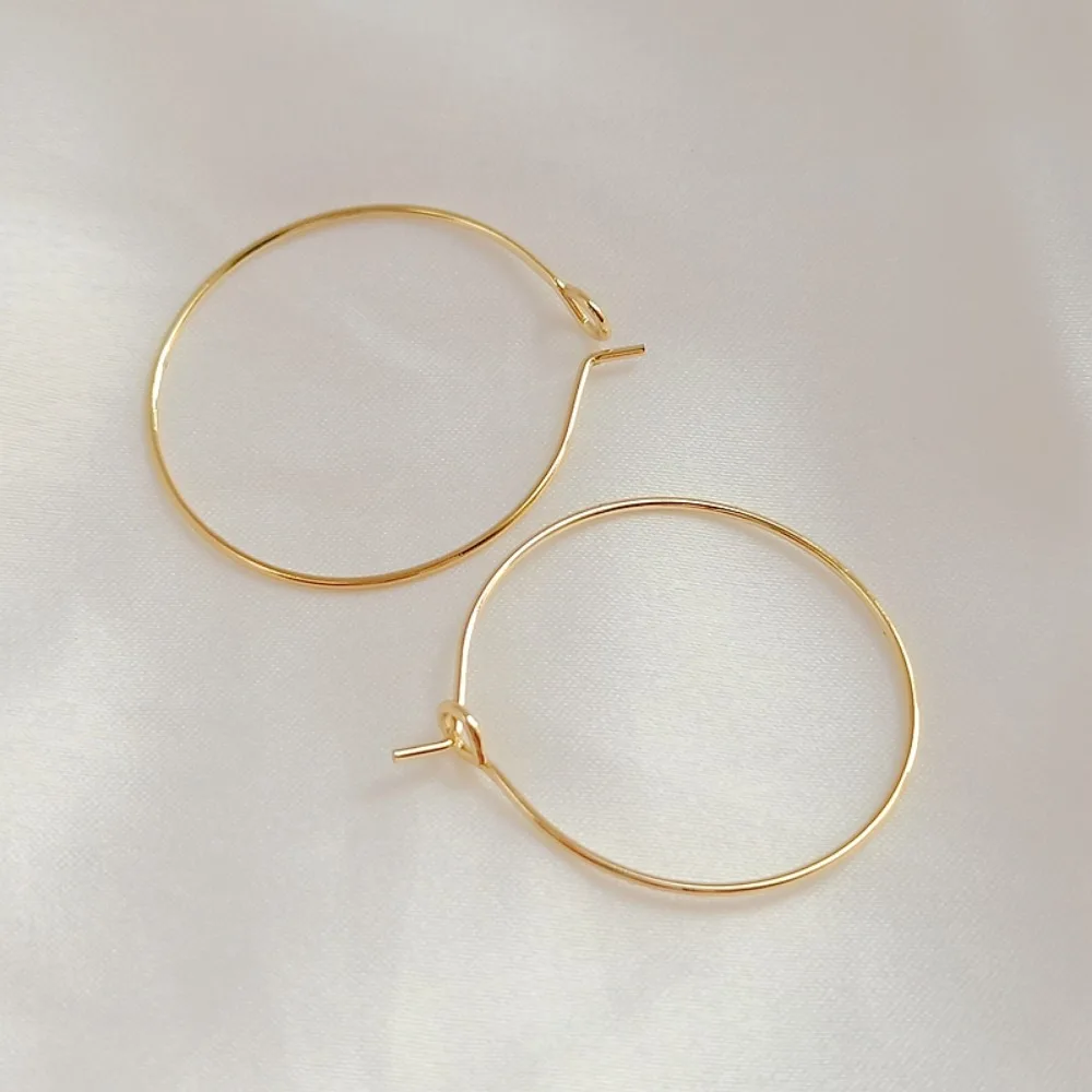 14K Genuine Gold Round Earrings, Ear Rims, Handcrafted Diy Earring Material, O-shaped Beaded Ear Pendant