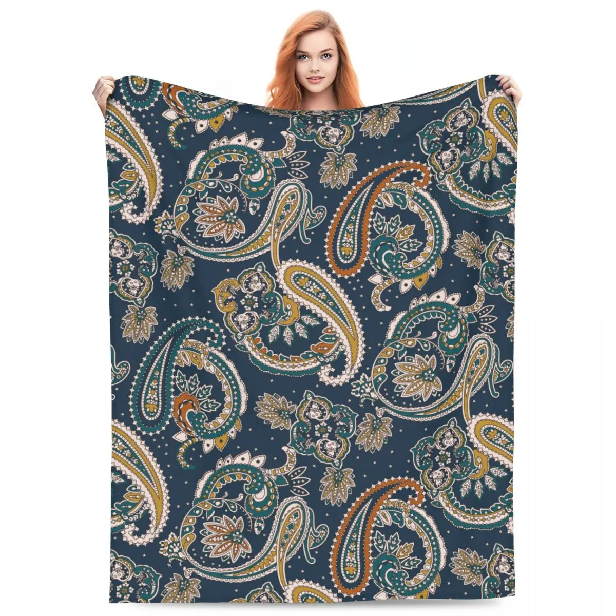 Relax Traditional Indian Paisley Pattern Blanket Merch Boho Bohemian Style Narzuty I Koce Miękki Koralowy Polar Pluszowy