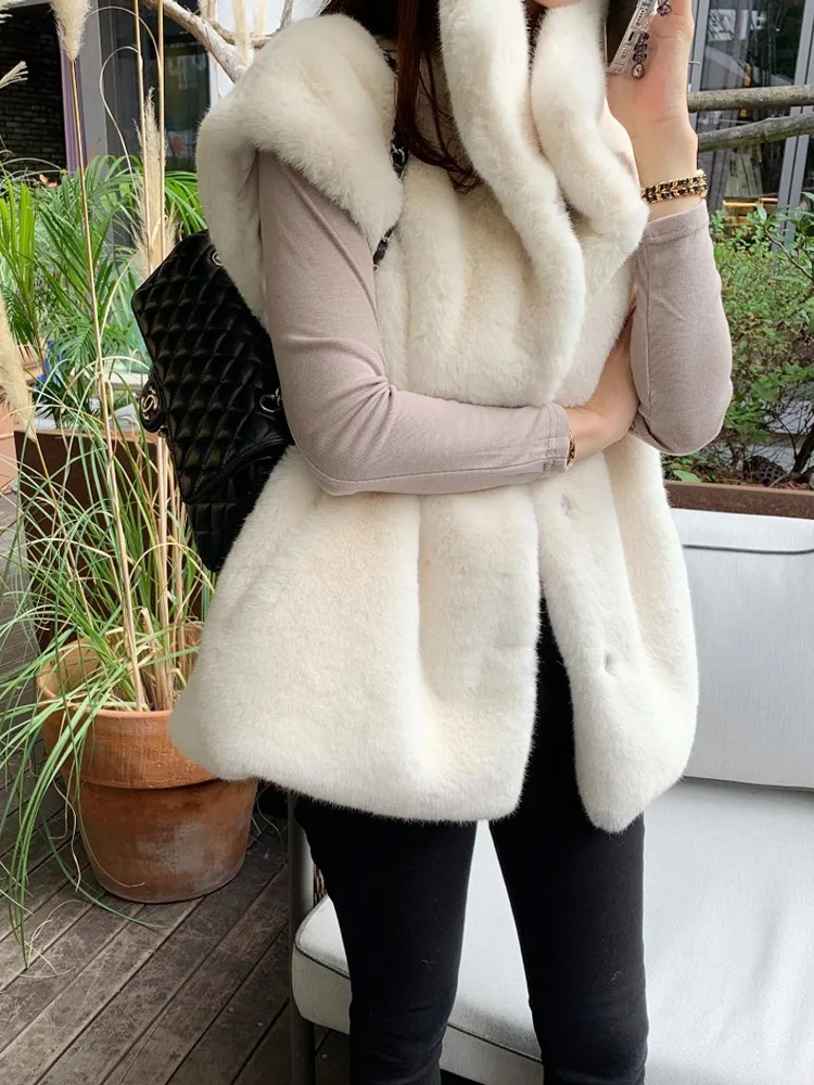 Plu colete de pele sintética outerwear feminino outono inverno solto versátil camadas svel roupas de algodão macio médio elástico