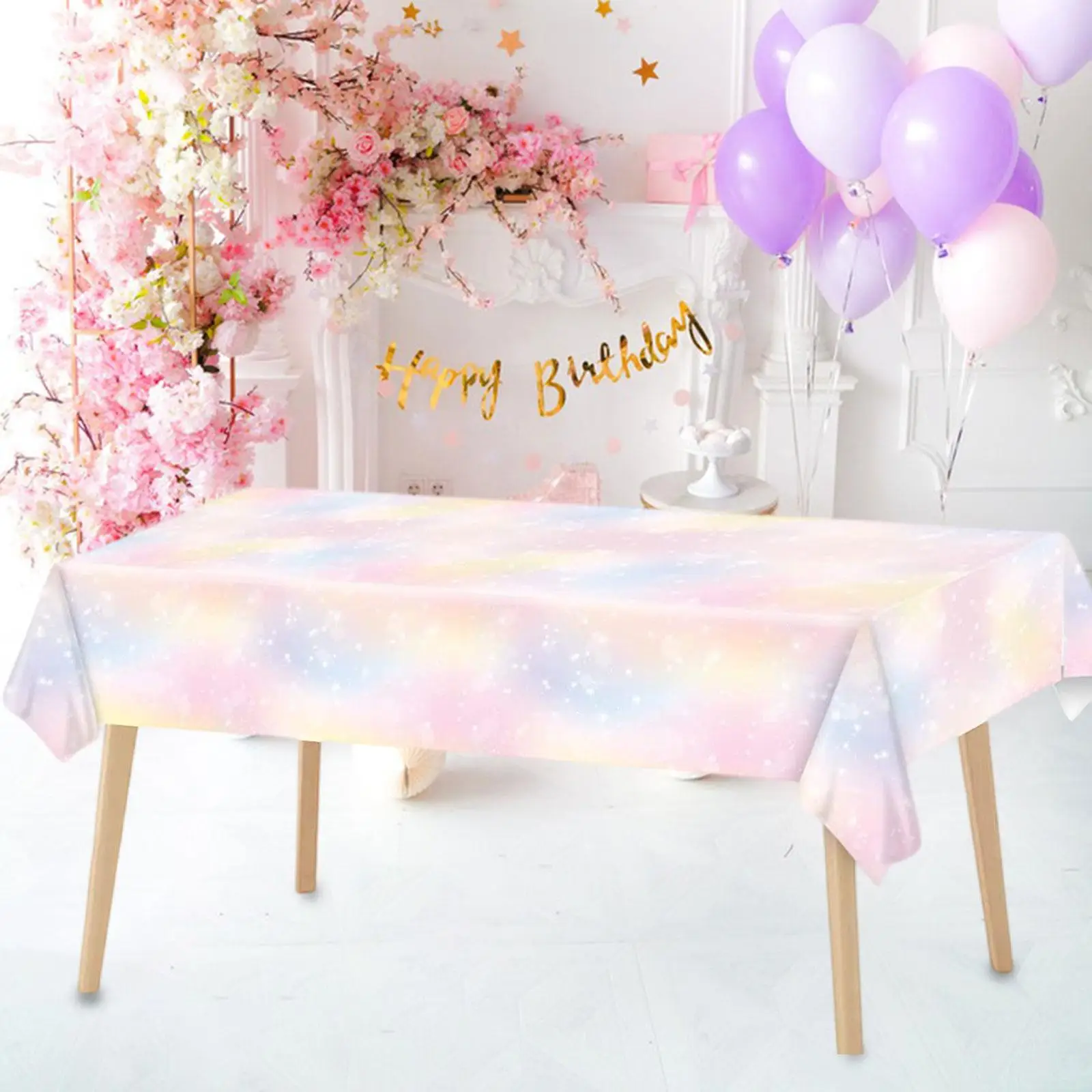 Pastel Rainbow Tablecloths Disposable Tablecloth for Wedding Holiday Banquet