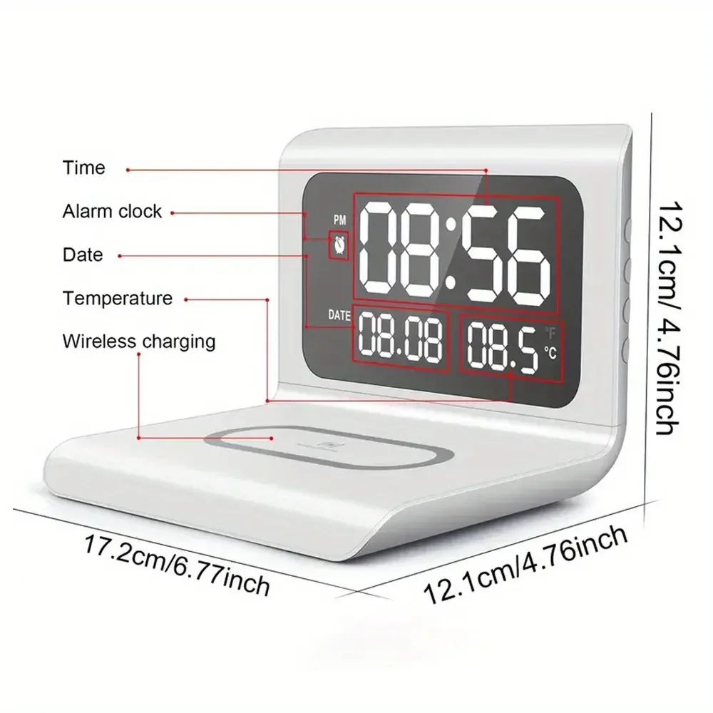 Wireless Charger with Alarm Clock - Detachable for iPhone 16/15/14 & Galaxy S24/S23