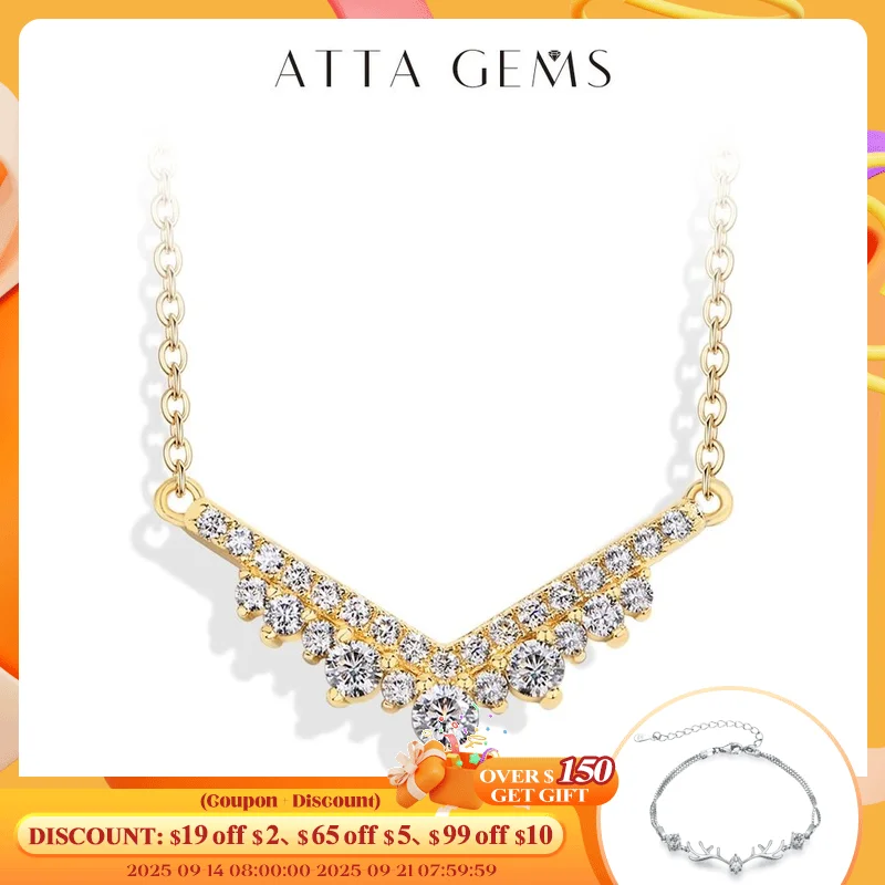 

ATTAGEMS Full D Color VVS1 Moissanite Diamond Necklace For Women Luxury Triangle Crown S925 Sterling Silver Wedding Jewelry Gift