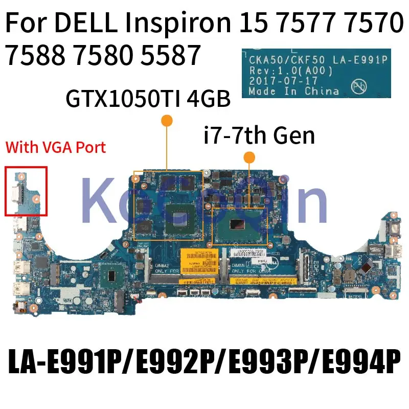 Imagem -02 - para Dell Inspiron 7588 7580 7577 7570 Notebook Mainboard La-e992p La-e993p La-e994p Laptop Motherboard Vga g5 5587 g7 La-e991p