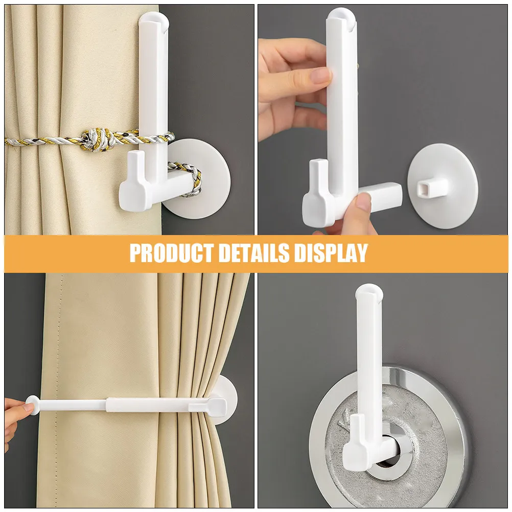 Adjustable Clamp Curtain Holdback No Drill Curtain Rod Bracket Drapery Hook Holder for Window Shower Door Curtains Plastic Hook view 6