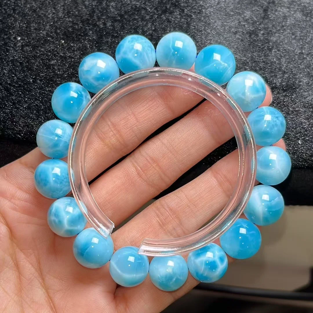 Natural Blue Larimar Gems Round Beads Bracelet 12mm Jewelry Women Men Pattern Big Size Round Beads Larimar Jewelry AAAAAA