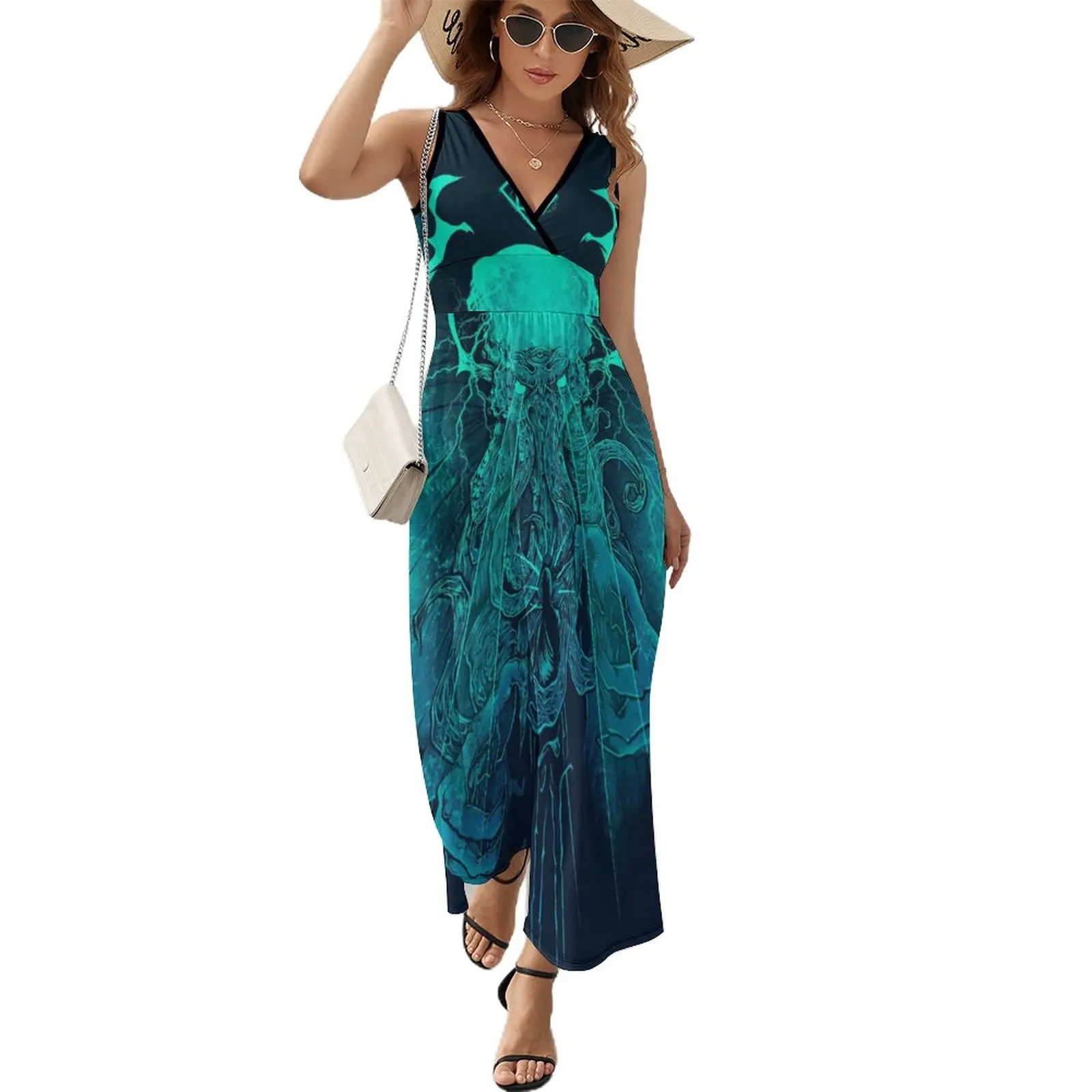 

Cthulhu Dress Party Maxi Dress V Neck Printed Boho Beach Long Dresses Casual Oversized Vestido