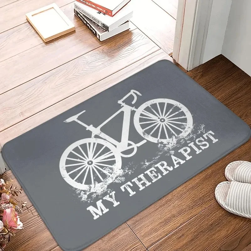 Bike Hub Mountain Bike Silhouette Print Doormat Non Slip Cycling Lover Entry Floor Mat