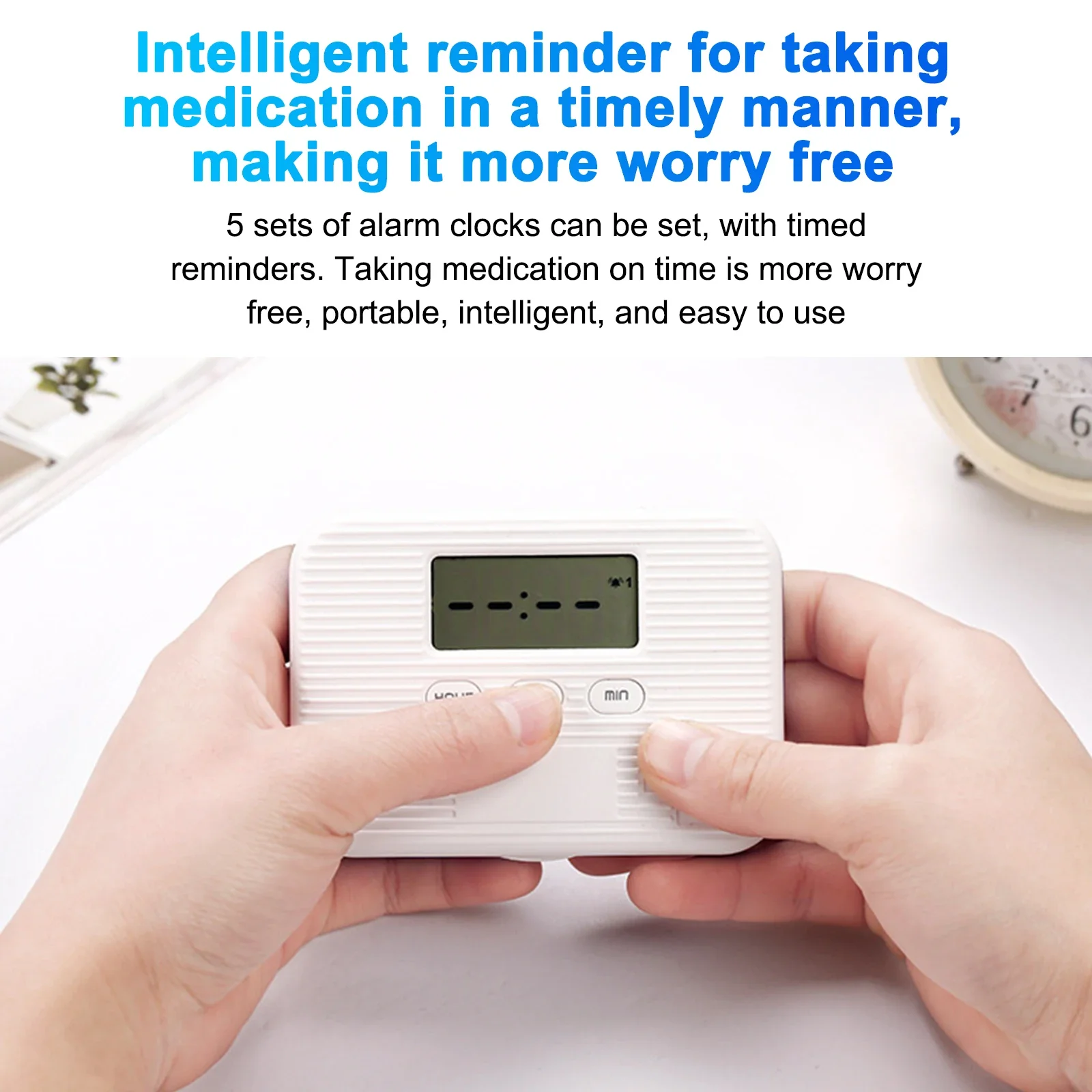 Портативная умная коробка для таблеток, напоминания по времени, 6 отделений, органайзер для таблеток, электронный футляр для таблеток с таймером, сигнализация 5 групп