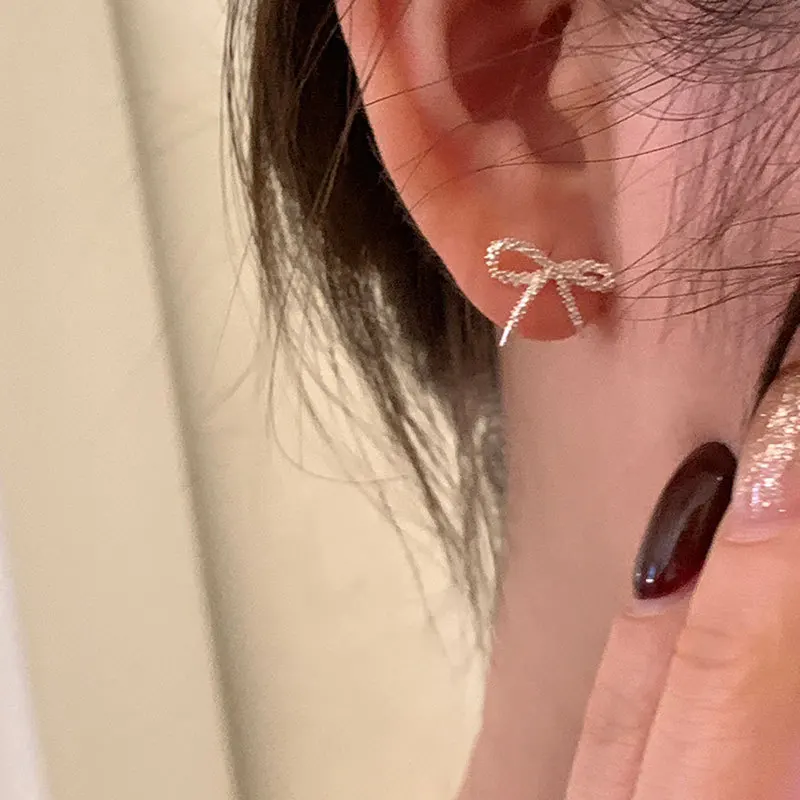Bow Stud Earrings Minimalist Silver Tone Alloy Lightweight Versatile Commute Elegant Unique Jewelry for Women Daily