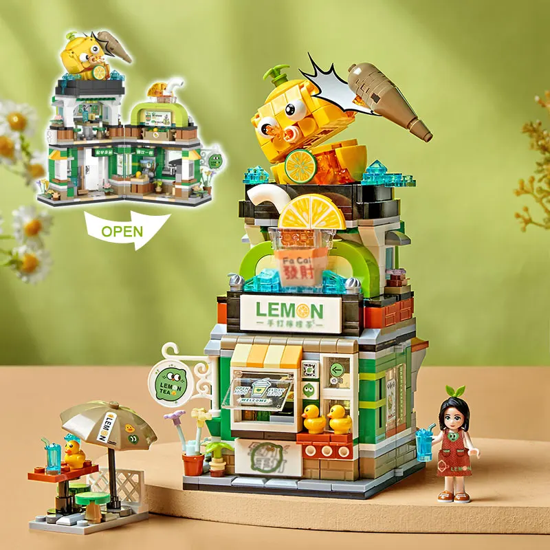 LOZ Street View Scene Lemon Tea Shop Retail Store Architectures Mini Building Block Assembly Toy  for Christmas Gift