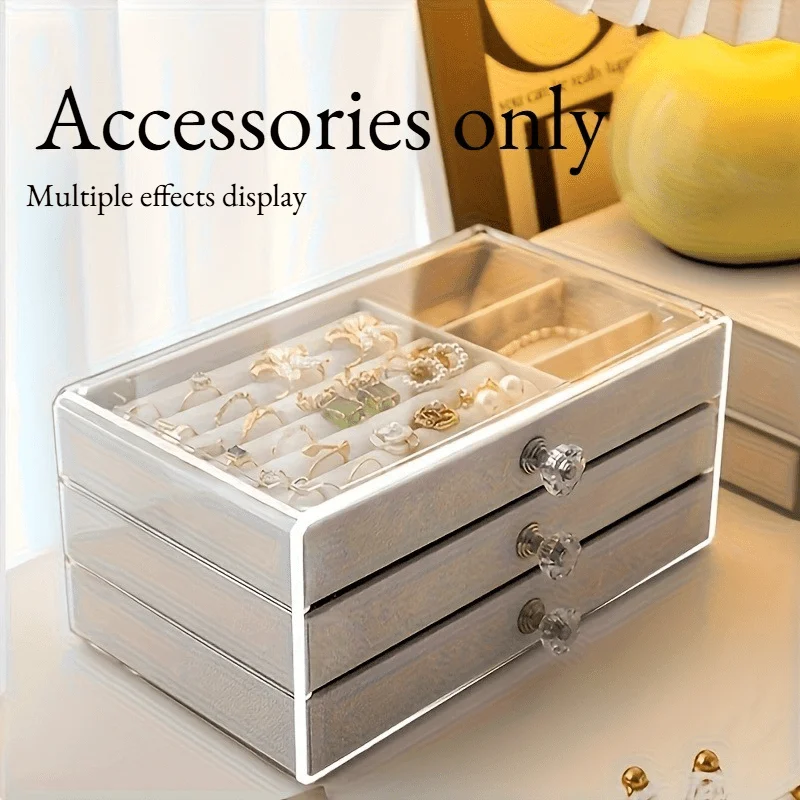 1pc can stack 3 layers of beige/pink drawer style jewelry box earrings rings necklaces bracelets organizing box