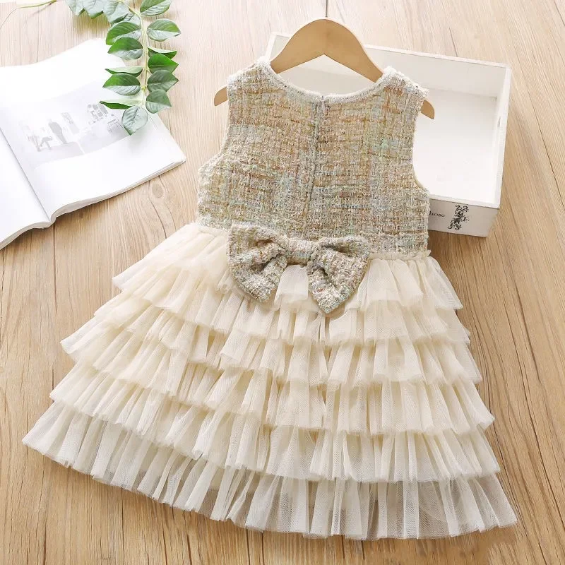 2024 Girl Baby Spring Autumn Fashion Bow Cake Princess Dress  Kids Birthday Party Elegant TUTU Dresses Clothes Vestido