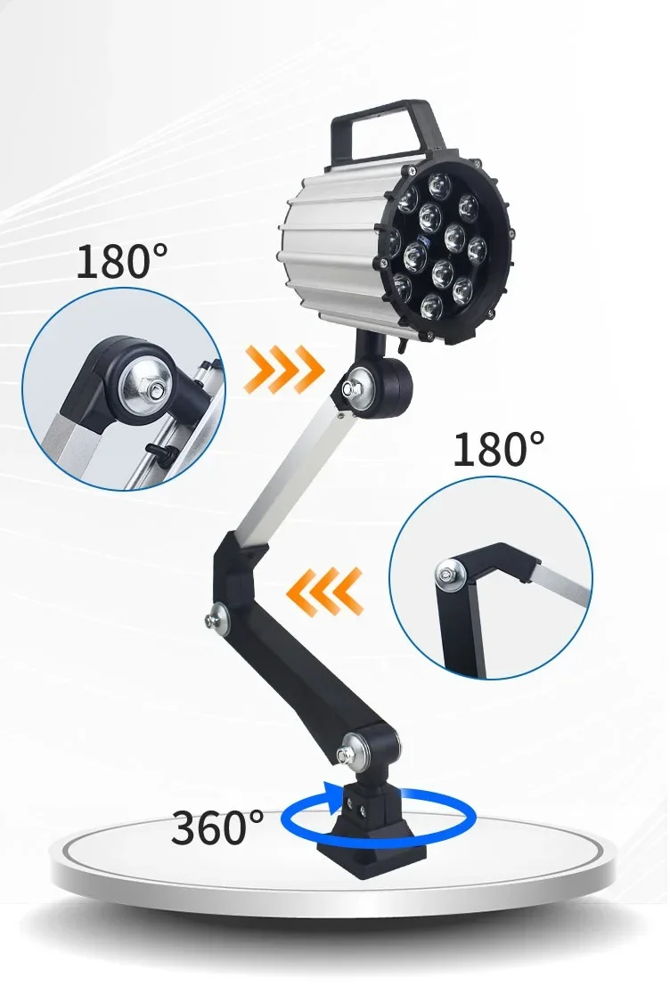 Lampada da lavoro per macchina utensile a LED impermeabile di alta qualità, braccio lungo/braccio corto, macchina utensile CNC da 12 W