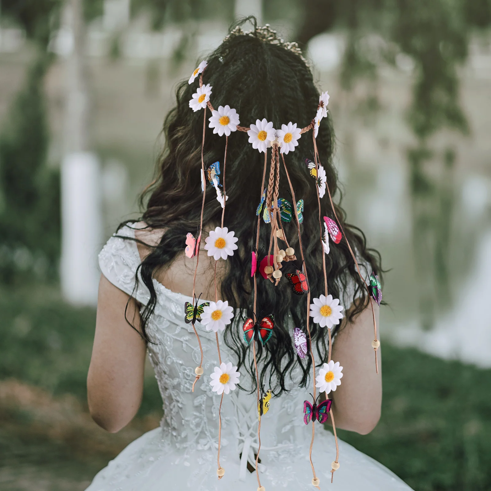 Diadema de mariposa y Margarita, accesorios para el cabello para fiesta en la playa, diadema con borlas, bandas para niña, moda coreana