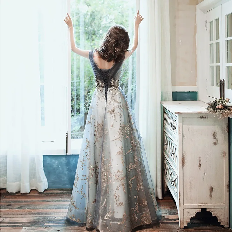 Customized Advanced Evening Dress, Women's Banquet, Piano Art Exam,  Niche, High End Champagne Color, French Style, Host Dress