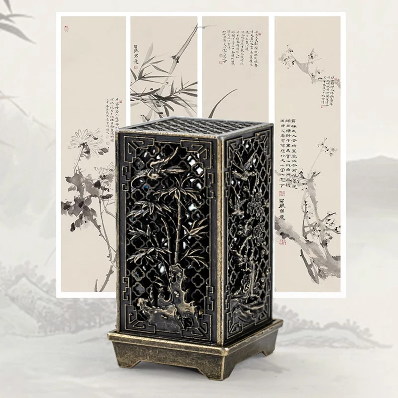 Incense Burner Square Vertical Xiangyun Alloy Exquisite Incense Burner Home Bedroom Incense Decoration Ornament Incense Burner